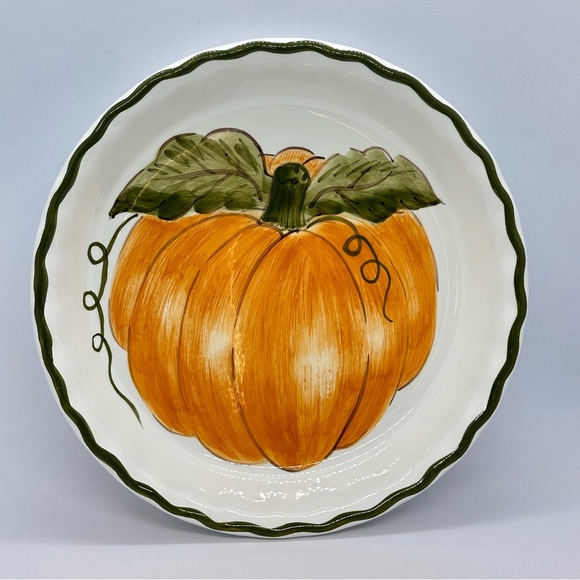 Williams Sonoma Other - Williams-Sonoma Pumpkin Design Ceramic Pie Dish 9.75" Round White Orange Green